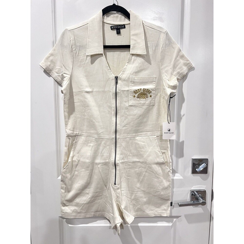 Body Glove Radiant Coveralls in Cream Women Size Large Romper Zip NWT
